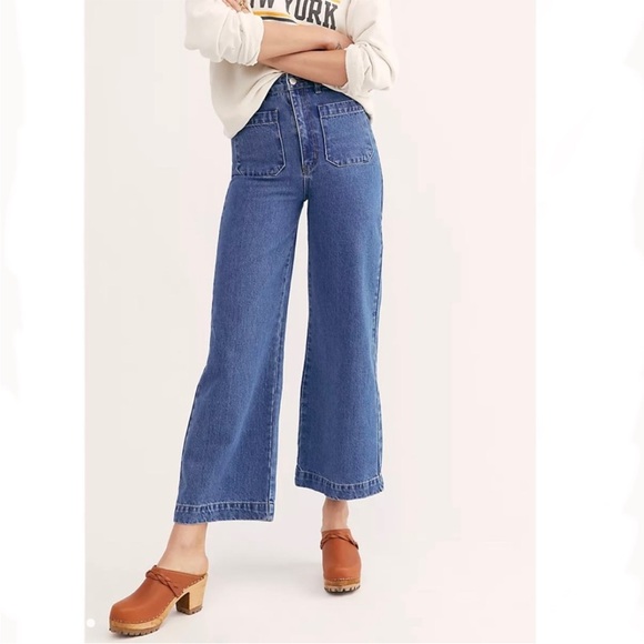 Rolla's Sailor High Rise Wide Leg Jeans G’Day Mate Size 28 Patch Pocket